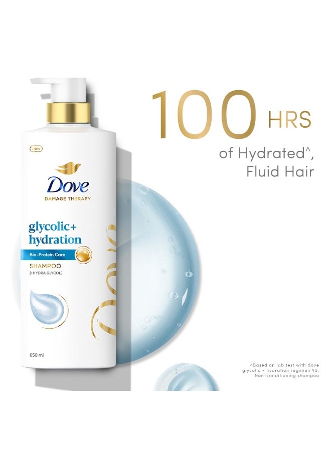 Dove Glycolic + Hydration Shampoo 650 ml with 5% Hydra-Glycol for Upto 100 hours of hydrated, fluid hair. - Image 2